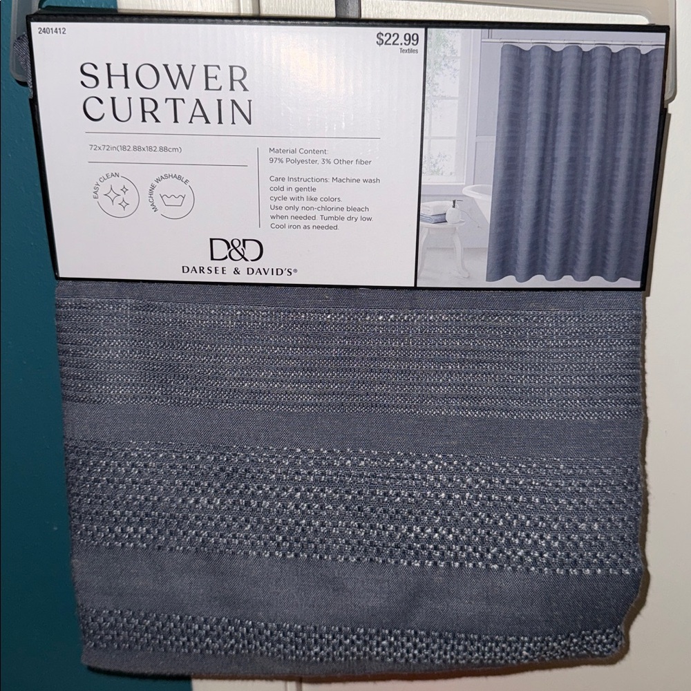 Fabric Shower Curtain , Textured fabric in Blue, New in Package
